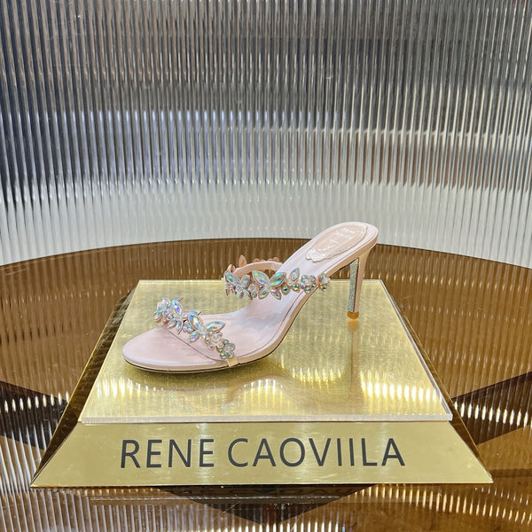 RC 25 Butterfly Flower Thick Heel Sandals Pink Sheepskin 242921