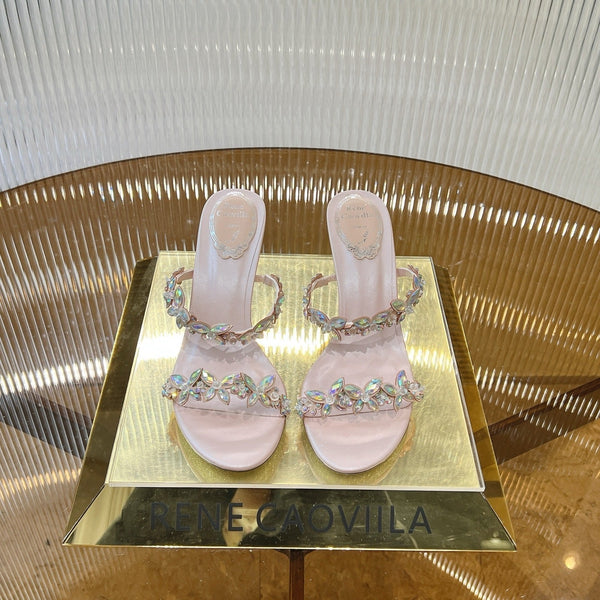 RC 25 Butterfly Flower Thick Heel Sandals Pink Sheepskin 242921