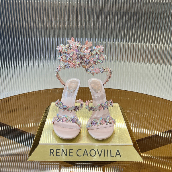 RC 25C Butterfly Flower High Heels Sandals Pink Sheepskin Rhinestone 281974