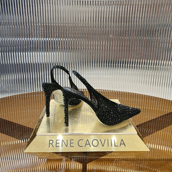 RC Slingback Shoes Black Rhinestone Sheepskin 281981