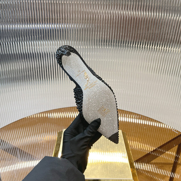 RC Slingback Shoes Black Rhinestone Sheepskin 281981