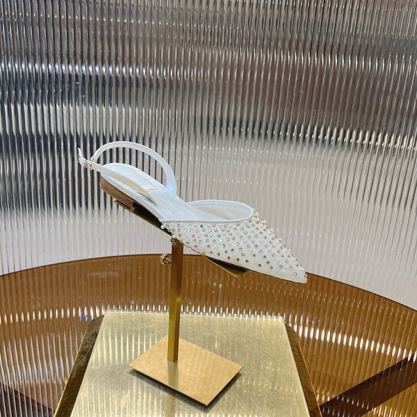 RC Slingback 1cm White Rhinestone Sheepskin 281983