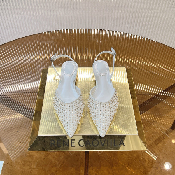 RC Slingback 1cm White Rhinestone Sheepskin 281983