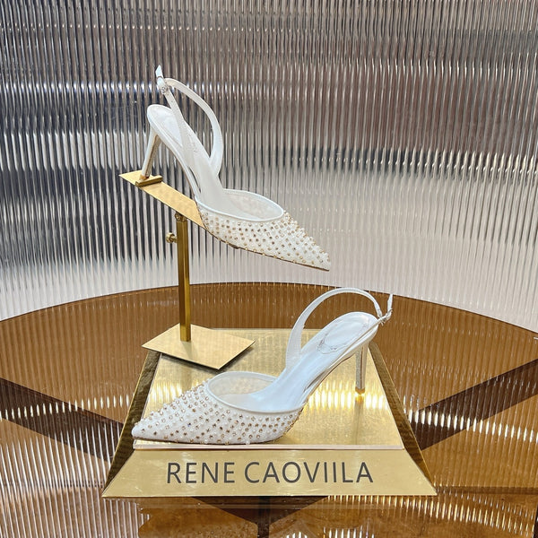 RC Slingback Shoe 7.5cm White Rhinestone Sheepskin 281985