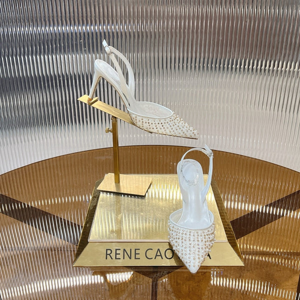 RC Slingback Shoe 7.5cm White Rhinestone Sheepskin 281985