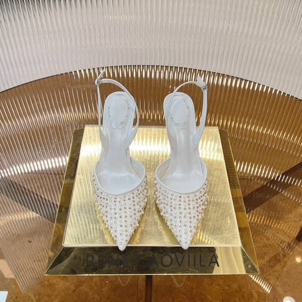 RC Slingback Shoe 7.5cm White Rhinestone Sheepskin 281985