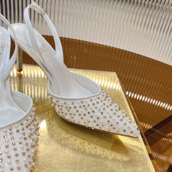 RC Slingback Shoe 7.5cm White Rhinestone Sheepskin 281985