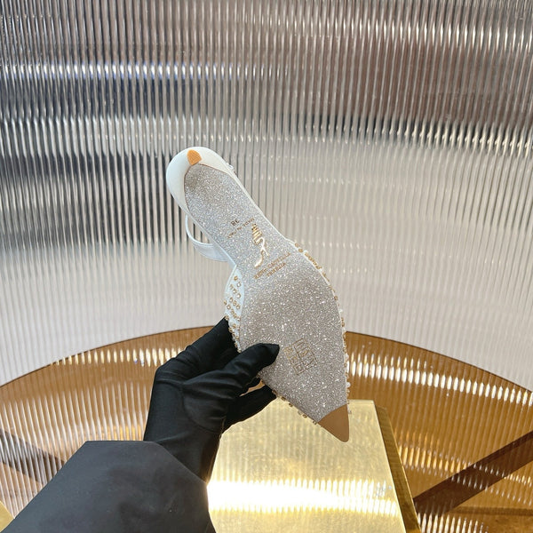 RC Slingback Shoe 7.5cm White Rhinestone Sheepskin 281985