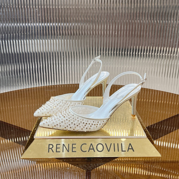 RC Slingback Shoe 7.5cm White Rhinestone Sheepskin 281985