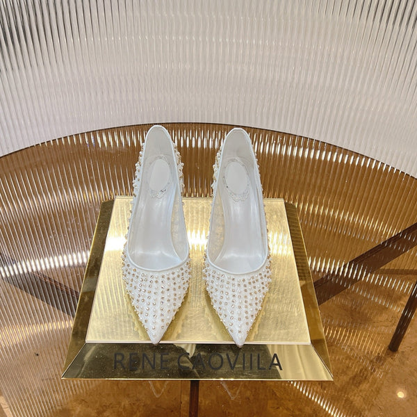 RC Scarpin Shoe 7.5cm White Rhinestone Sheepskin 281987