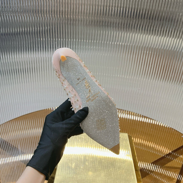 RC Scarpin Shoe 7.5cm Pink Rhinestone Sheepskin 281988