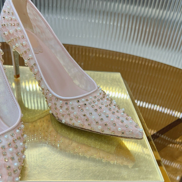 RC Scarpin Shoe 7.5cm Pink Rhinestone Sheepskin 281988