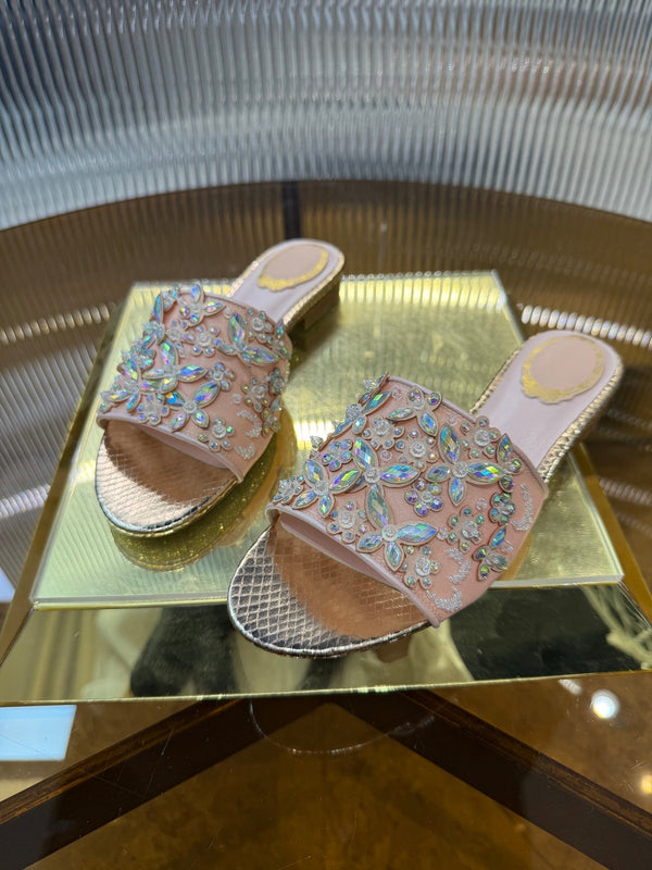 RC 25C Butterfly Flower Sandals Slippers Pink Sheepskin Rhinestone 275771