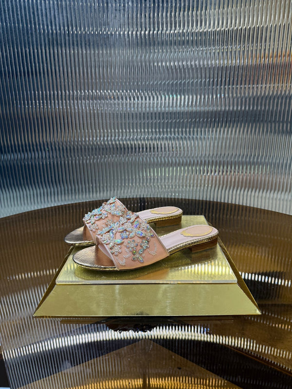 RC 25C Butterfly Flower Sandals Slippers Pink Sheepskin Rhinestone 275771