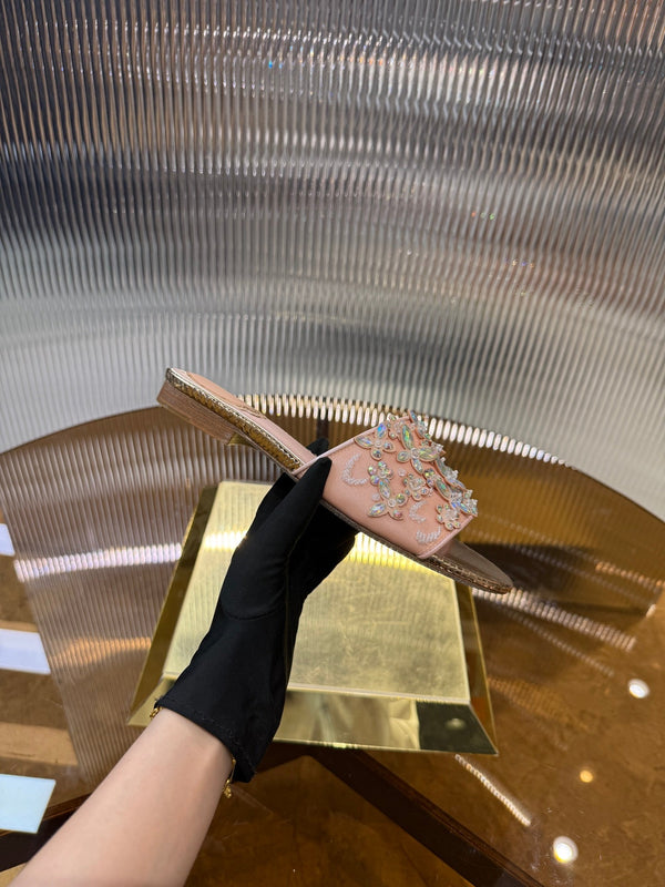 RC 25C Butterfly Flower Sandals Slippers Pink Sheepskin Rhinestone 275771