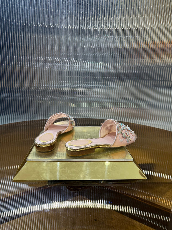 RC 25C Butterfly Flower Sandals Slippers Pink Sheepskin Rhinestone 275771