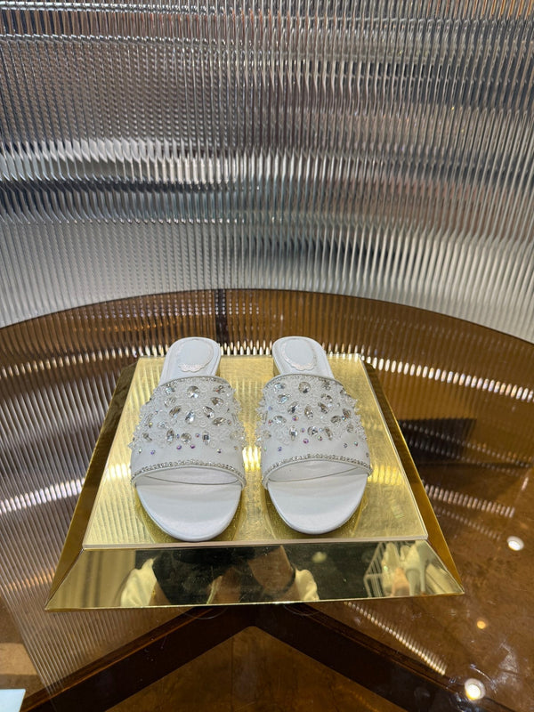 RC 25C Butterfly Flower Sandals Slippers White Sheepskin Rhinestone 275764