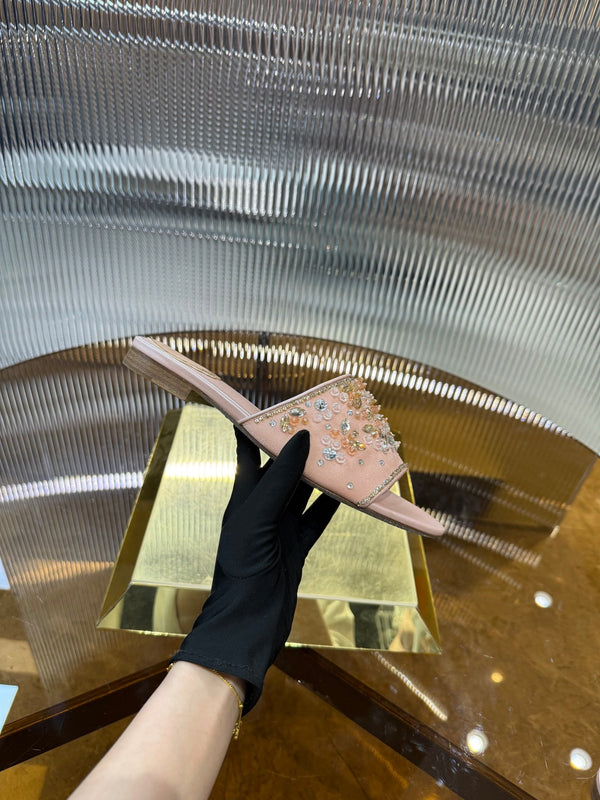 RC 25C Butterfly Flower Sandals Slippers Pink Sheepskin Rhinestone 275765