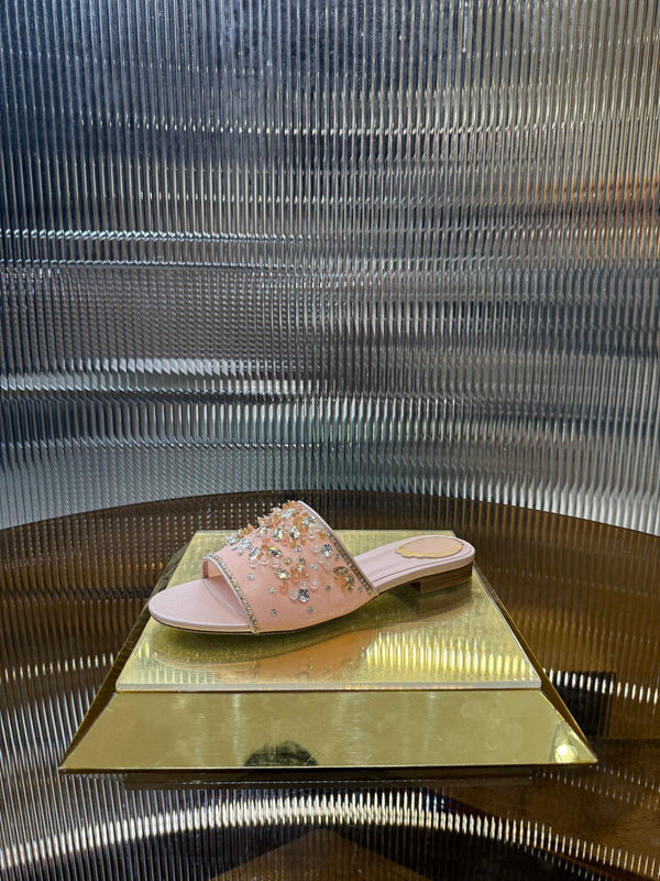 RC 25C Butterfly Flower Sandals Slippers Pink Sheepskin Rhinestone 275765