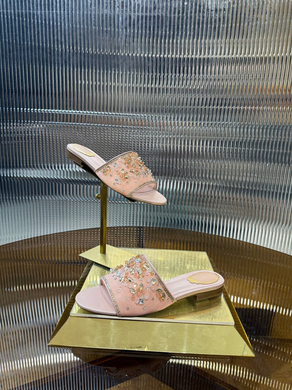 RC 25C Butterfly Flower Sandals Slippers Pink Sheepskin Rhinestone 275765