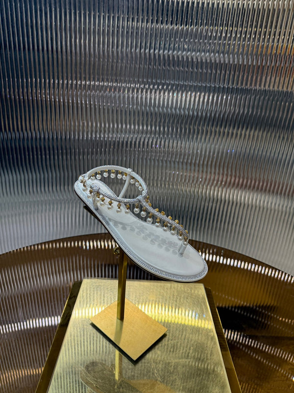 RC 25C Thong Diamond Flat Sandals White Silk Rhinestone 275772