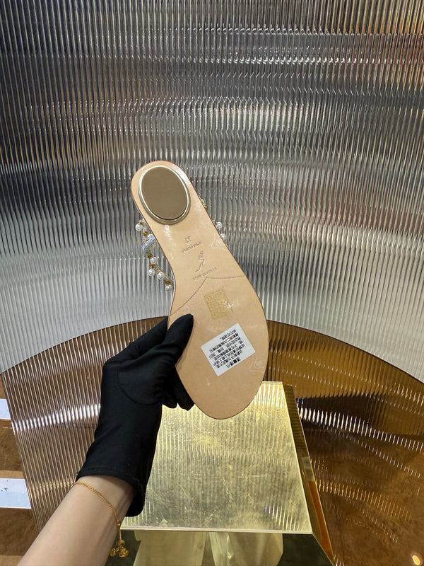 RC 25C Thong Diamond Flat Sandals White Silk Rhinestone 275772