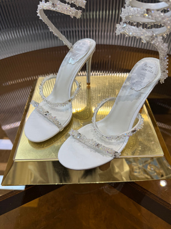 RC 25C Crystal Diamond Sandals White Sheepskin Rhinestone 275780