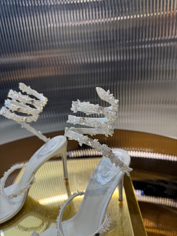 RC 25C Crystal Diamond Sandals White Sheepskin Rhinestone 275780