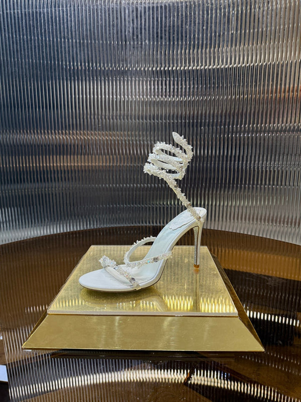 RC 25C Crystal Diamond Sandals White Sheepskin Rhinestone 275780