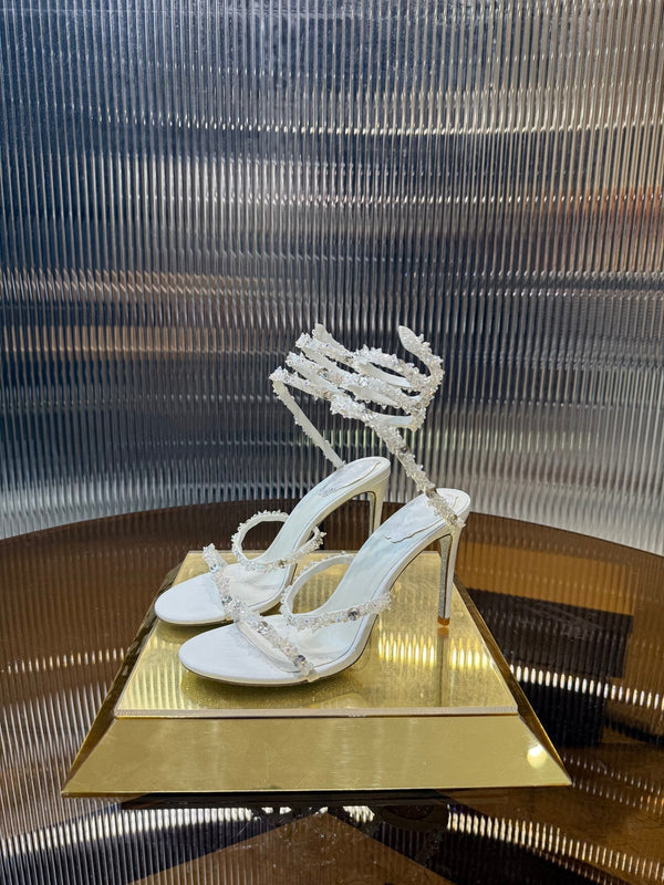 RC 25C Crystal Diamond Sandals White Sheepskin Rhinestone 275780