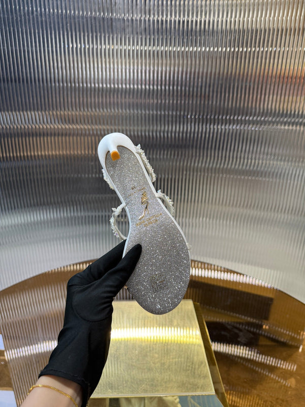 RC 25C Crystal Diamond Sandals White Sheepskin Rhinestone 275780