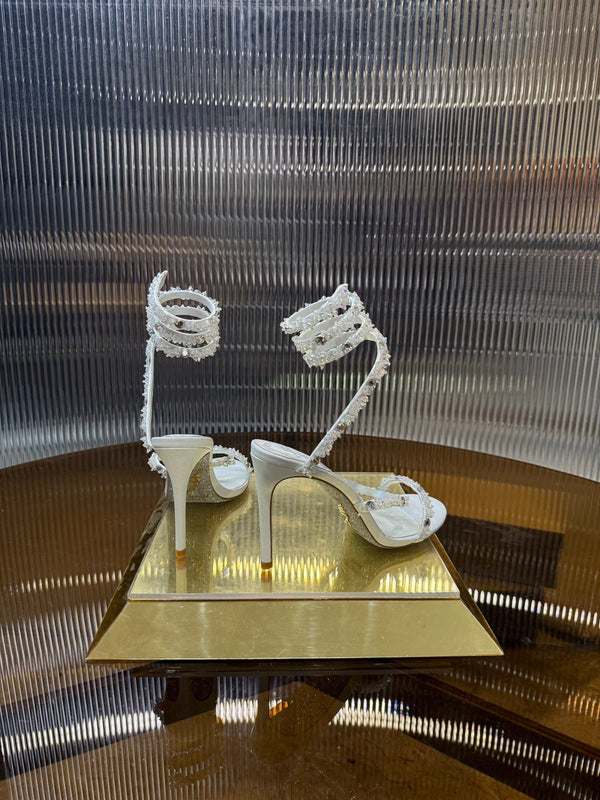 RC 25C Crystal Diamond Sandals White Sheepskin Rhinestone 275780