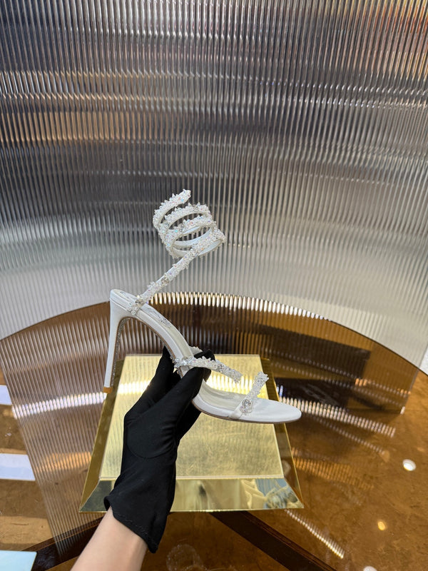 RC 25C Crystal Diamond Sandals White Sheepskin Rhinestone 275780