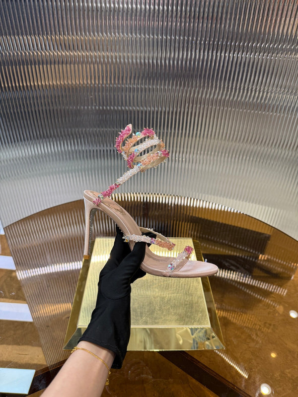 RC 25C Multicolor Diamond Sandals Pink Sheepskin Rhinestone 275781