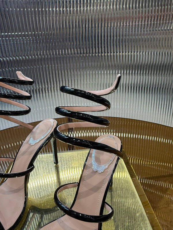 Sandali a forma di serpente RC 25C 9,5 cm in pelle di pecora nera 310626