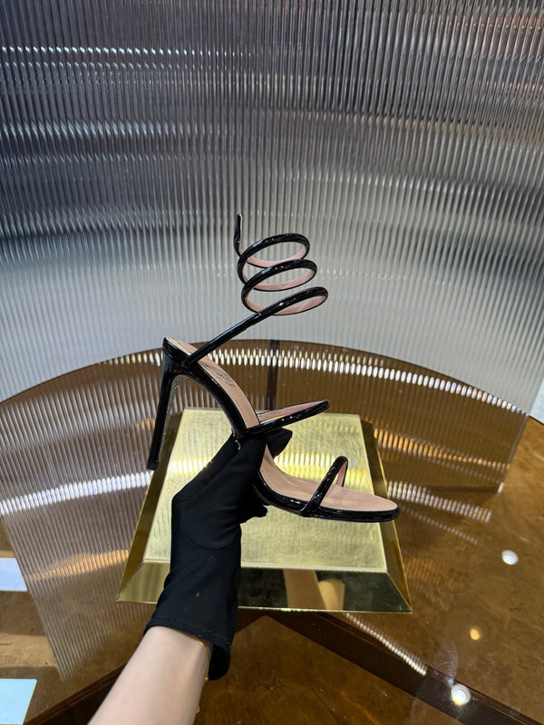 Sandali a forma di serpente RC 25C 9,5 cm in pelle di pecora nera 310626