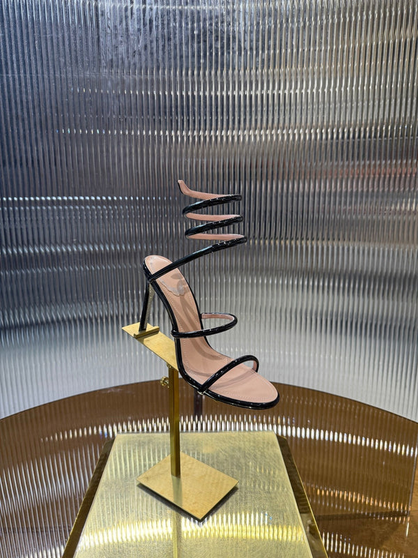 Sandali a forma di serpente RC 25C 9,5 cm in pelle di pecora nera 310626