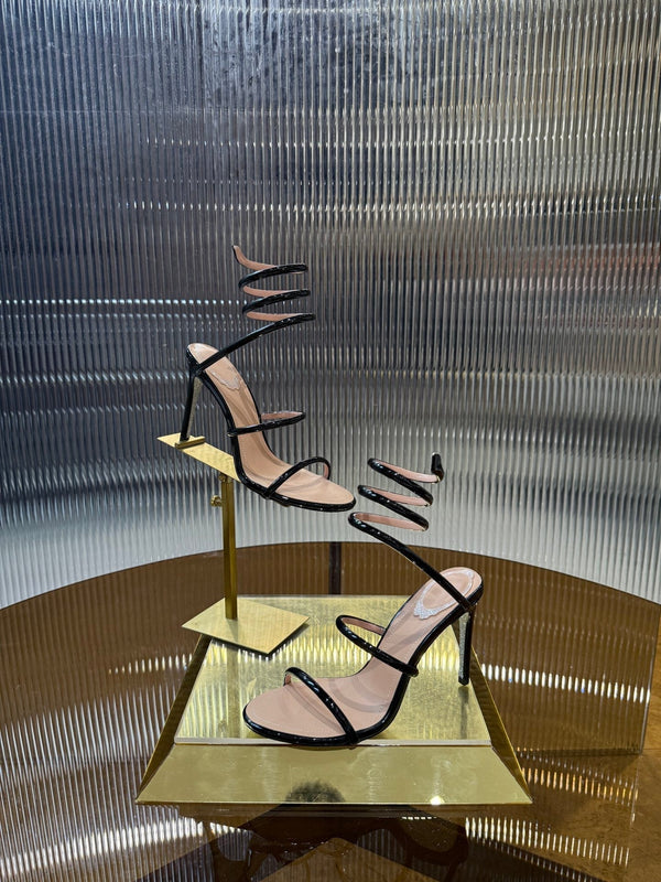 Sandali a forma di serpente RC 25C 9,5 cm in pelle di pecora nera 310626