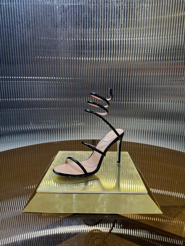 Sandali a forma di serpente RC 25C 9,5 cm in pelle di pecora nera 310626