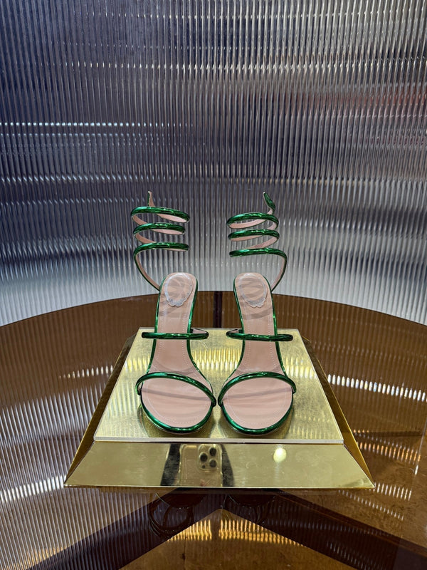 Sandali a forma di serpente RC 25C 9,5 cm in pelle di pecora verde 310627