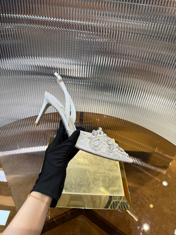 RC 25C Retro Slingbacks 7.5cm Pearl White Sheepskin 310634