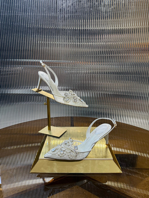 RC 25C Retro Slingbacks 7.5cm Pearl White Sheepskin 310634