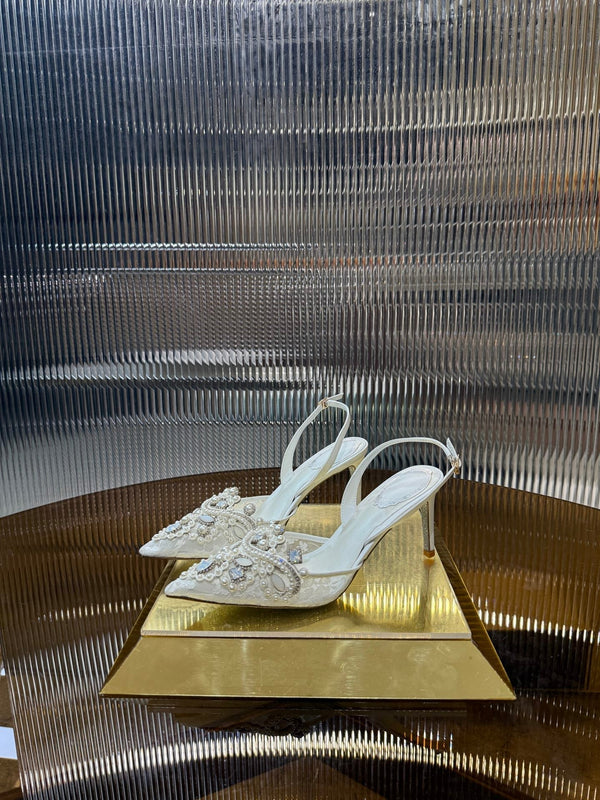 RC 25C Retro Slingbacks 7.5cm Pearl White Sheepskin 310634