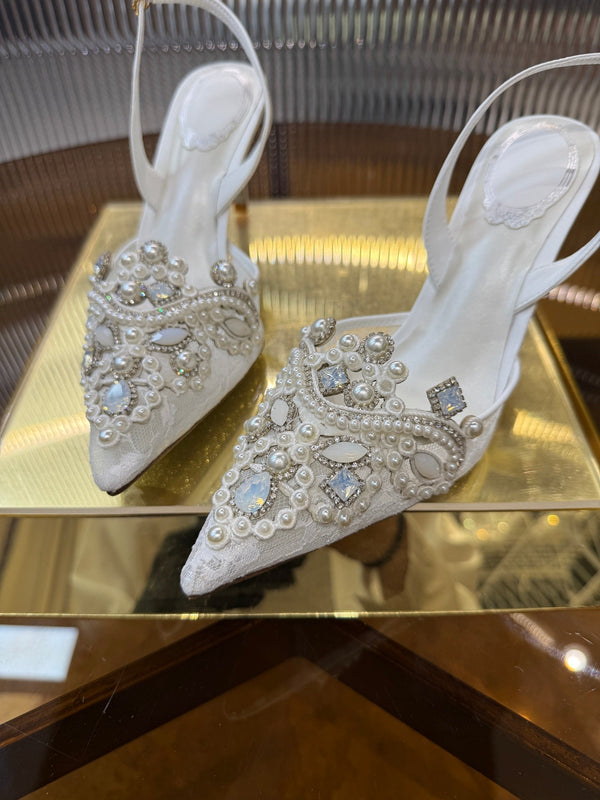 RC 25C Retro Slingbacks 7.5cm Pearl White Sheepskin 310634