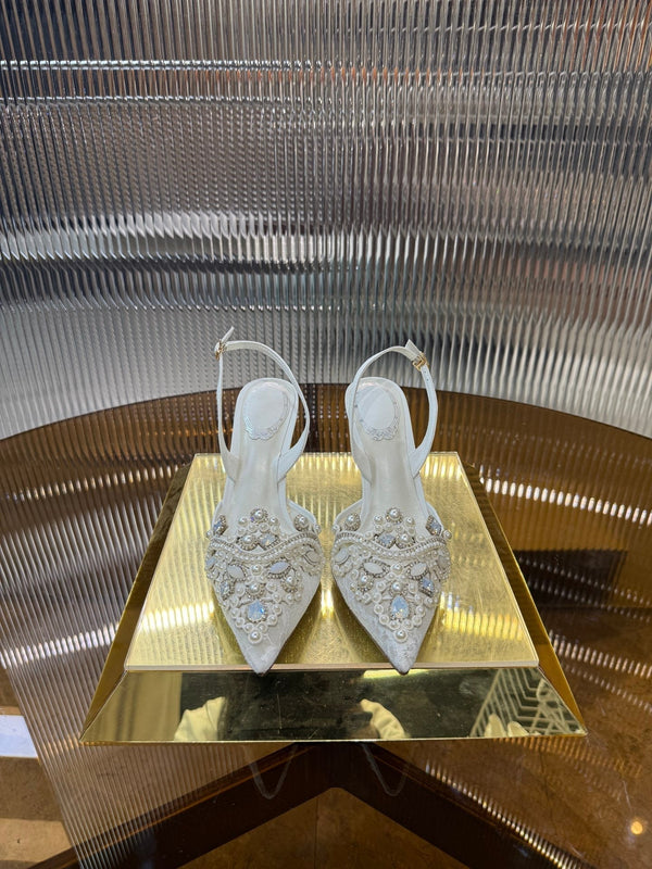 RC 25C Retro Slingbacks 7.5cm Pearl White Sheepskin 310634