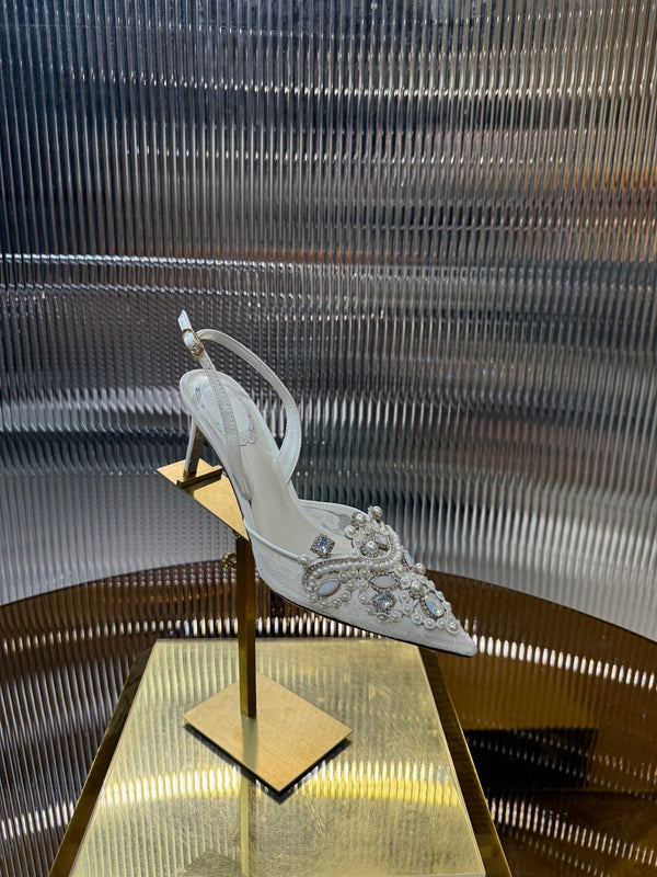 RC 25C Retro Slingbacks 7.5cm Pearl White Sheepskin 310634