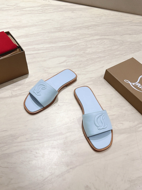 CL 25 Slippers Blue Top Layer High Gloss Calfskin 307499