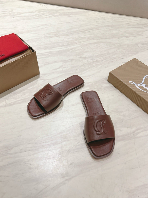 CL 25 Slippers Dark Brown Top Layer High Gloss Calfskin 307501