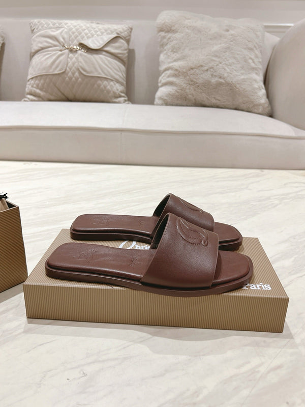 CL 25 Slippers Dark Brown Top Layer High Gloss Calfskin 307501