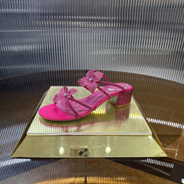 RC 25C Flower Sandals Pink Sheepskin Rhinestones 314822